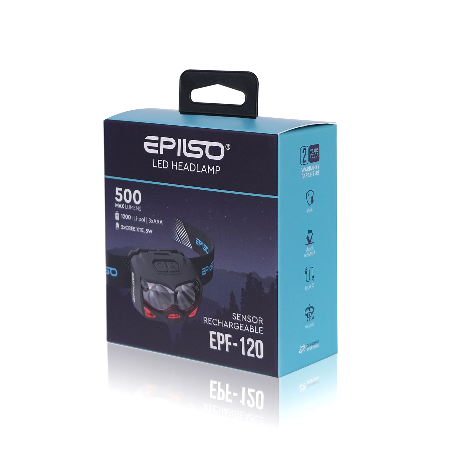 ������ EPILSO EPF-120 (��������, CREE XTE 5W x2, 1x1200mAh, 5� (USB), �������, + ������ �� ���)