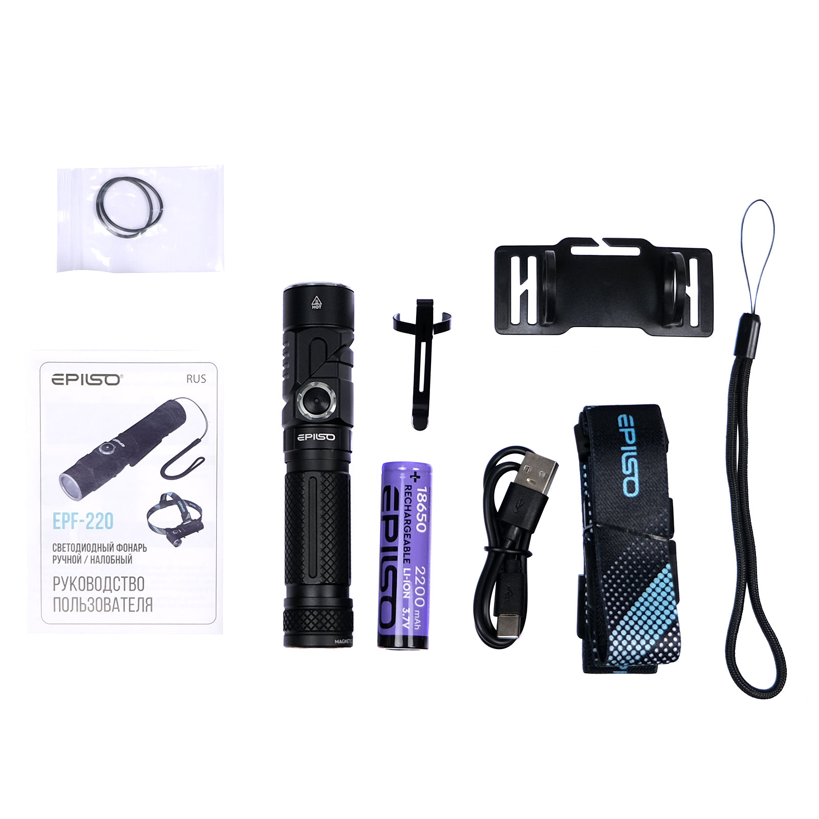 ������ EPILSO EPF-220 (���������, Luminus SST40, 10W, 3.7V 2.2Ah, 5� (USB), ������, �����. 18650)