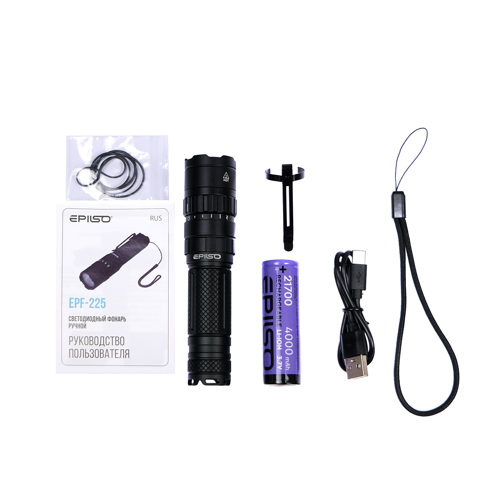 ������ EPILSO EPF-225 (���������, Luminus SST40, 20W, 3.7V 4.0Ah, 5� (USB), ������, �����. 21700)